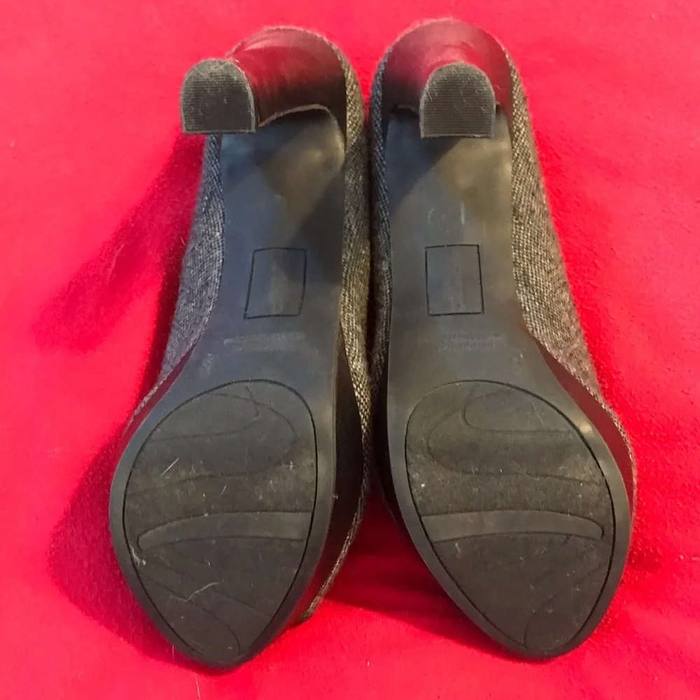 Gray Black Tweed Tassel Peeptoe High Heels size 9